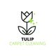 Tulip Carpet Cleaning logo with a tulip icon and green sparkles.