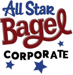 "All Star Bagel Corporate logo with blue and red text and blue stars."