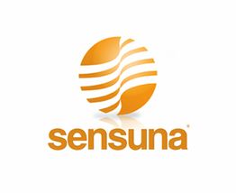 Logo mit orangefarbenem Kreis und geschwungenen Linien, darunter der Schriftzug "sensuna".