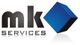 Logo mit schwarzem "mk SERVICES" Text und einem blauen, dreidimensionalen Würfel rechts.