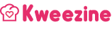 Logo de Kweezine en rose avec une icône de toque de chef et un cœur.