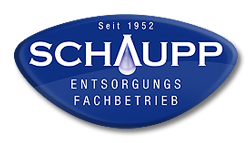 Blaues Logo mit der Aufschrift "Seit 1952 SCHÄUPP Entsorgungsfachbetrieb".