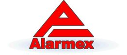 Logo da Alarmex com letra A estilizada em vermelho sobre um fundo branco.