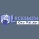 Logo of "Locksmith Oro Valley" with an image of a worker holding a key within a shield.