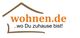Logo mit stilisiertem Hausdach, Text: "wohnen.de ...wo Du zuhause bist!".