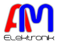 Logo mit den Buchstaben "AM" in Rot und Blau, darunter steht "Elektronik" in schwarzer Schrift.