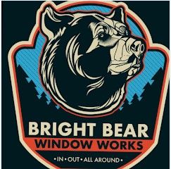 Bear-themed logo for "Bright Bear Window Works" with the slogan "In • Out • All Around."