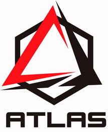 Logo de Atlas con triángulo rojo y hexágono negro sobre fondo blanco.