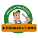 Logo con un elettricista sorridente e scritta "Pronto Intervento H24 - Elettricista Firenze Express".