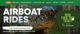 Airboat rides promotion with an alligator background, contact info, and booking details.
