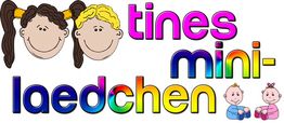 Zwei lächelnde Kinderköpfe und bunte Schrift mit "tines mini-laedchen", daneben zwei Babys.
