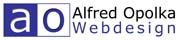 Logo mit den Buchstaben "ao", daneben Text "Alfred Opolka Webdesign".