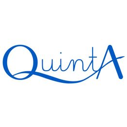 Texto en azul que dice "QuintA" con una tipografía elegante.