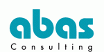 Logo mit dem Text "abas Consulting" in blauer und schwarzer Schrift.