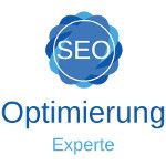 SEO-Logo mit "Optimierung Experte" in blauem Text.