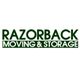 "Logo: Razorback Moving & Storage in bold green text on a white background."