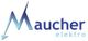 Logo mit blauem stilisierten "Maucher elektro" und einem Blitzsymbol.