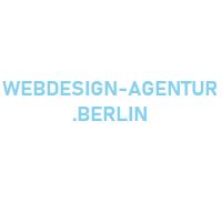 Text in hellblau: "WEBDESIGN-AGENTUR .BERLIN" auf weißem Hintergrund.