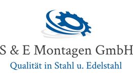 Logo von S & E Montagen GmbH mit Zahnrad und Text „Qualität in Stahl u. Edelstahl“.