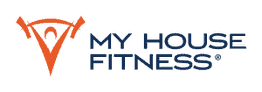 Orange stylized barbell icon with "CrossFit" text on a dark blue background.