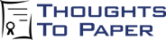 Logo with text "Thoughts to Paper" and an icon of a rolled paper with an "R" inside.