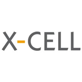 Logo mit grauem Text "X-CELL" und einem orangen Bindestrich.