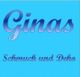 Text: "Ginas Schmuck und Deko" in blauer Schrift auf hellblauem Hintergrund.