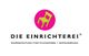 Logo: Grüner Stuhl auf rosa Kreis, Text: "Die Einrichterei", mit Auflistung von Dienstleistungen.
