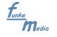 Logo mit Schriftzug "Funke Media" in blauer, kursiver Schrift.