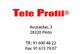 Texto en rojo "Tele Profil", con dirección y números de teléfono y fax en negro.