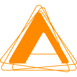 Ein orangefarbenes "A" mit geometrischen Formen im Hintergrund.