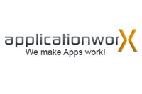 Logo mit Text: "applicationworx - We make Apps work!" in Schwarz und Orange auf weißem Hintergrund.