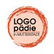 Rundes Logo mit Text "LOGOpädie in Mütterstadt" auf beigem Hintergrund mit orangenem Rand.