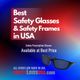 "Ad for safety glasses, stating made in USA, best price, and brand SafetyLensUSA.com."