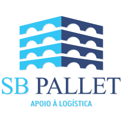 Logo da SB Pallet com imagem estilizada de paletes empilhados e texto "Apoio à Logística".