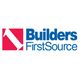 Builders FirstSource logo with red square and white arrow, blue text on the right.