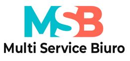 Logo mit der Aufschrift: "MSB" in Türkis und Rot, darunter "Multi Service Biuro" in Schwarz.