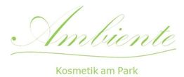 Logo mit Schriftzug "Ambiente Kosmetik am Park" in grüner Schrift.
