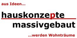 Text: "aus Ideen... hauskonzepte massivgebaut ...werden Wohnträume" in rot und schwarz.