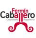 Logo de Fermín Caballero, Copistería y Papelería, con un diseño de bigote rojo.