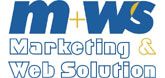 Logo mit Text: m+ws Marketing & Web Solution in blauer und gelber Schrift.