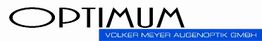 "Logo mit Text 'OPTIMUM Volker Meyer Augenoptik GmbH' in Schwarz und Blau."