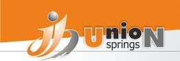 Logo met tekst "Union Springs" op een oranje en witte achtergrond.