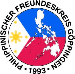 Logo des Philippinischen Freundeskreises Göppingen mit Flagge und Karte der Philippinen, 1993.