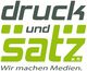 Logo: "druck und satz e. K." in Grau und Grün mit Slogan "Wir machen Medien."