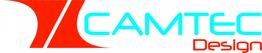 Rotes und blaues CAMTEC Design-Logo auf weißem Hintergrund.