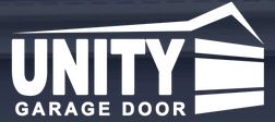 Logo of Unity Garage Door with stylized house icon above the text.