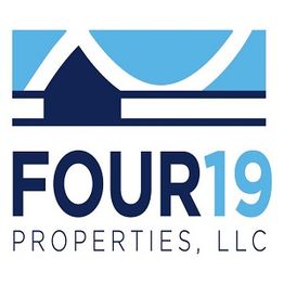 Logo of Four19 Properties, LLC, featuring stylized blue roof and arch.