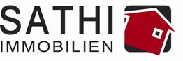 Logo von "Sathi Immobilien" mit einem stilisierten roten Haus auf schwarzem Hintergrund.