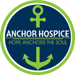 Green anchor logo with text "Anchor Hospice: Hope Anchors the Soul" on a navy background.